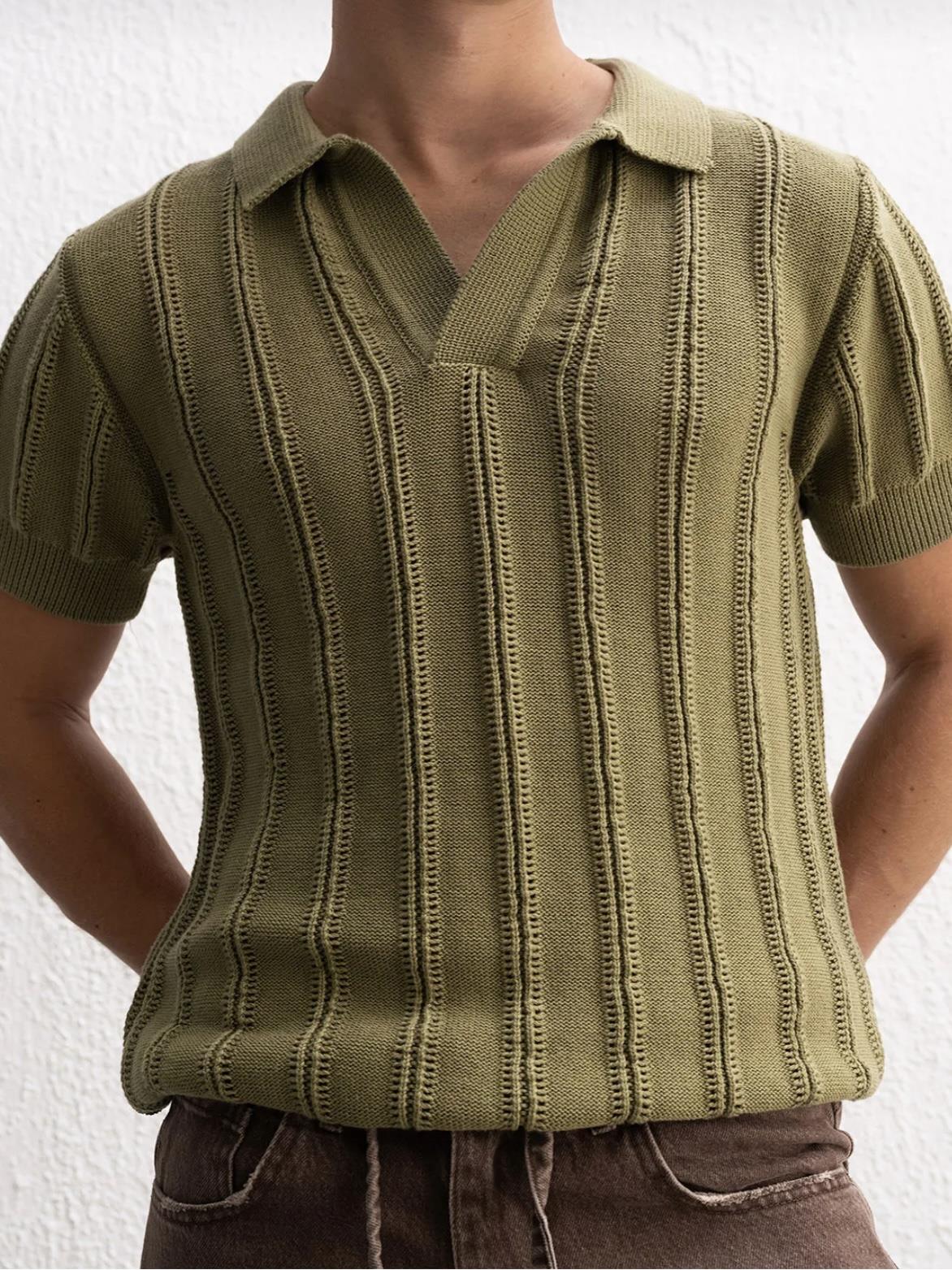 DOKULU POLO YAKA TRİKO HAKİ T-SHIRT