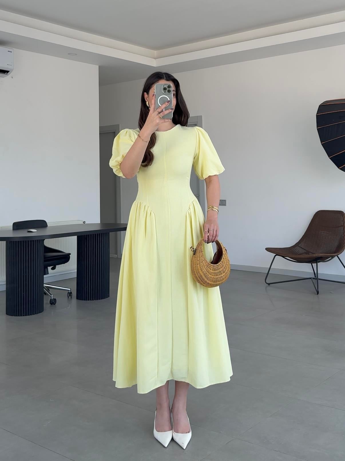 BELLE ARKADAN BAĞLAMALI ELBİSE- Sarı