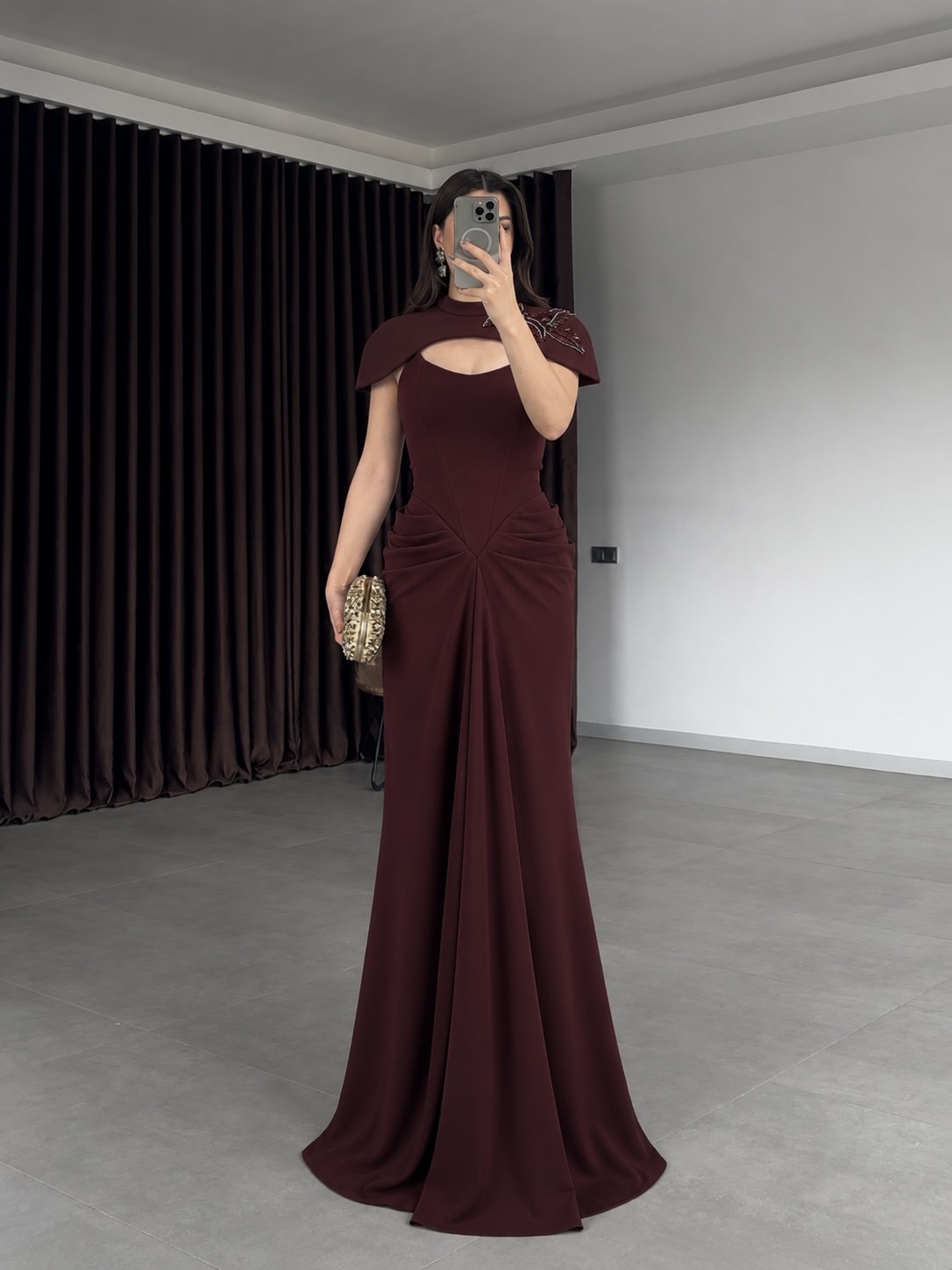 Vera Drapeli Bolerolu Elbise- Bordo