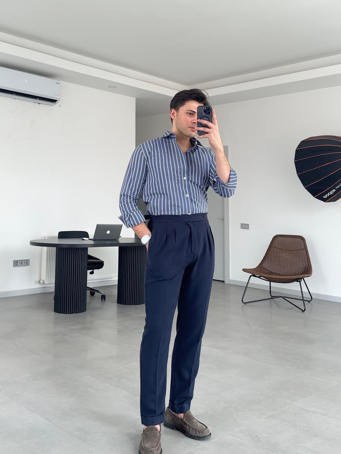 İNDİGO KONTRAST ÇİZGİLİ GÖMLEK