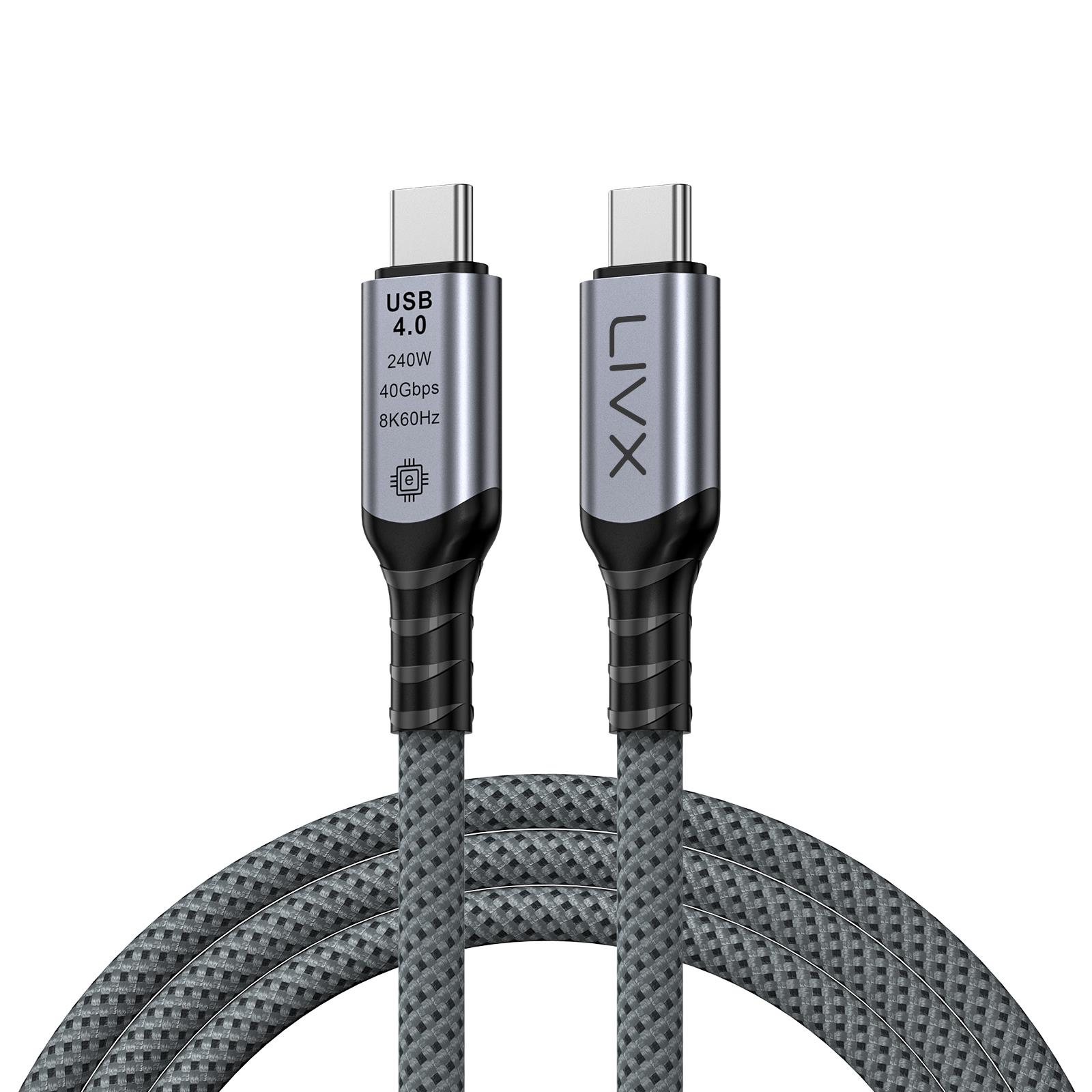 LivX FAST USB 4.0 40Gbps, 240W, 8K60Hz USB4.0 USB-C Kablosu 1.5 Metre Gri KLV-1.5