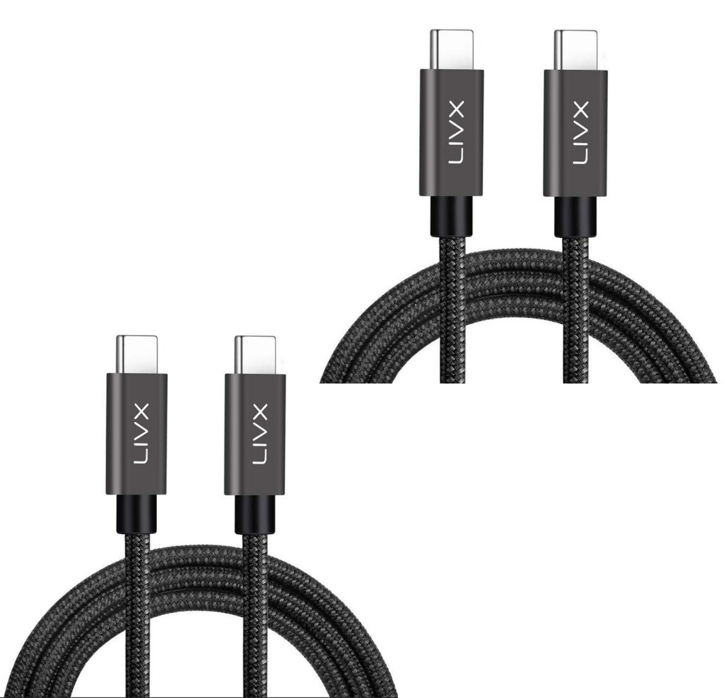 LivX İkili Paket Solid 100w 5a Type C To Type C PD 2.0 5 Gbps 50 Cm Hızlı Şarj Ve Data Kablosu Halat Örgülü Space Gray