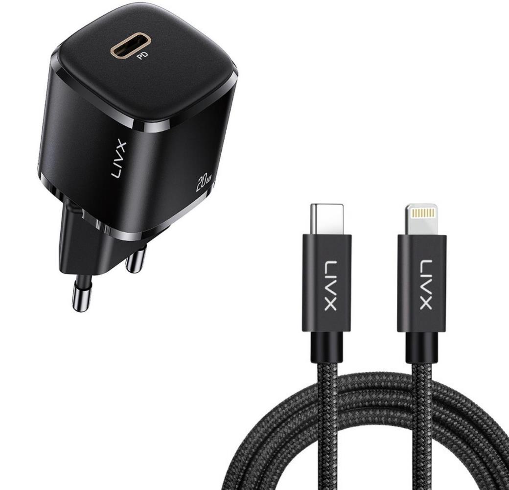 LivX Rapid 20W USB-C Mini PD Hızlı Şarj Cihazı Güç Adaptörü ve 1 metre Iphone şarj kablosu