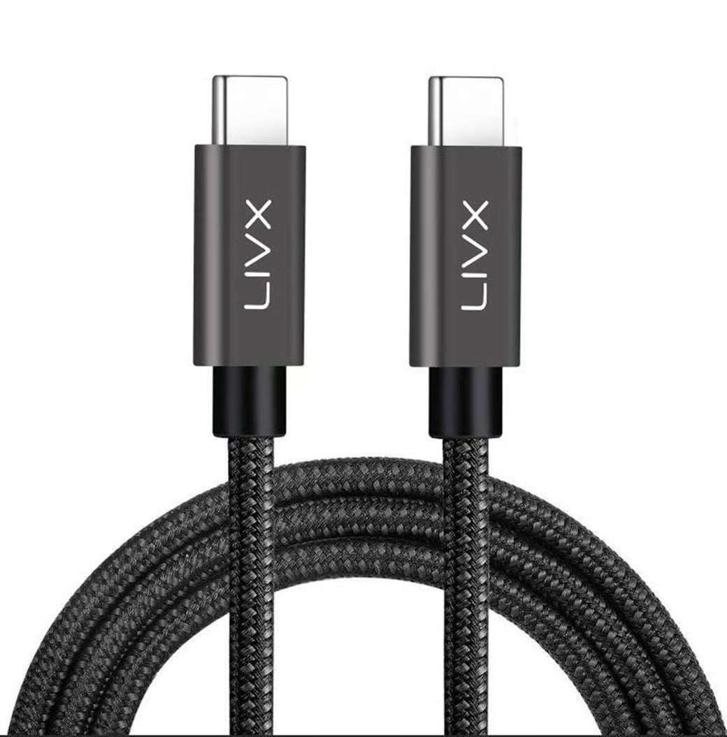 LivX Solid 100W 5A Type C to Type C iPhone 15 Pro Max Hızlı Şarj ve Data Kablosu Halat Örgülü Space Gray 1 Metre