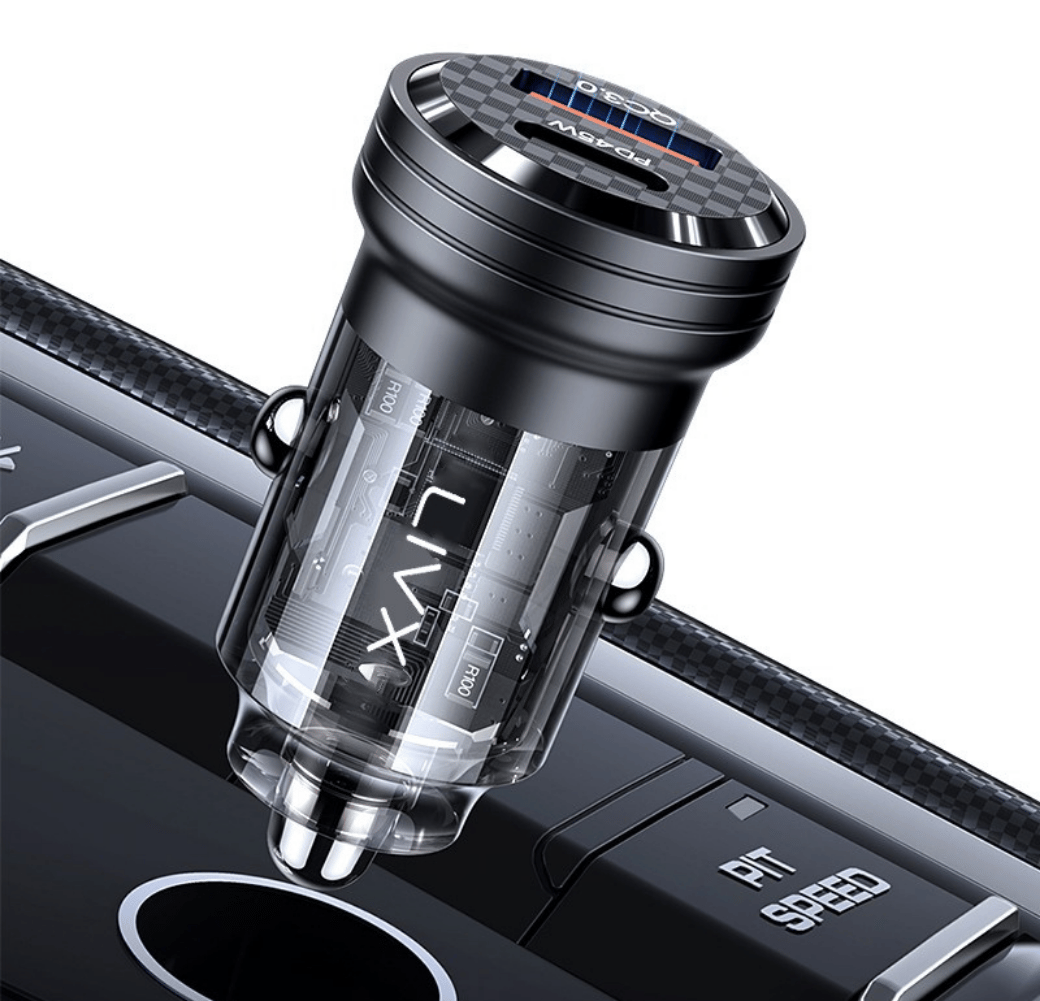 LivX Transparent 45W PD/QC Type C ve USB Çıkış Ultra Hızlı Mini Araç şarj Cihazı