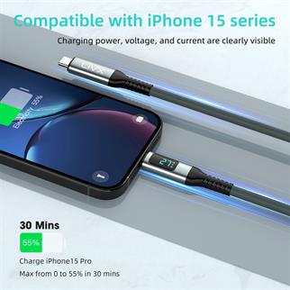 LivX Thunderbolt 4 Type C to Type C 240W Hızlı Şarj 8K@60Hz Görüntü Aktarımı 40Gbps Veri Transferi PD3.1 Dijital Göstergeli 1,5 Metre Örgülü Kablo ARD-01