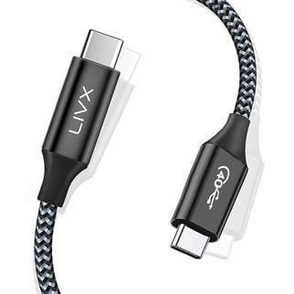 LivX Action Thunderbolt 4 Type C Kablo 100 W PD Şarj 3 Metre 40 Gbps Veri ve Görüntü Aktarım Kablosu Örgülü Kablo TH03