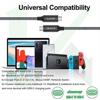 LivX Action Thunderbolt 4 Type C Kablo 100 W PD Şarj 3 Metre 40 Gbps Veri ve Görüntü Aktarım Kablosu Örgülü Kablo TH03