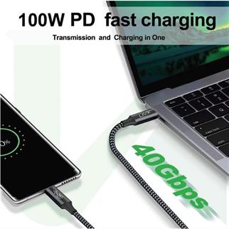 LivX Action Thunderbolt 4 Type C Kablo 100 W PD Şarj 3 Metre 40 Gbps Veri ve Görüntü Aktarım Kablosu Örgülü Kablo TH03