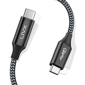 LivX Action Thunderbolt 4 Type C Kablo 100 W PD Şarj 1.8 Metre 40 Gbps Veri ve Görüntü Aktarım Kablosu Örgülü Kablo TH02