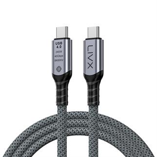 LivX FAST USB 4.0 40Gbps, 240W, 8K60Hz USB4.0 USB-C Kablosu 1 Metre Gri KLV-01