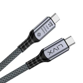 LivX FAST USB 4.0 40Gbps, 240W, 8K60Hz USB4.0 USB-C Kablosu 1 Metre Gri KLV-01