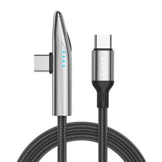 LivX Metre 240W 90° Açılı 1.8 Metre Type-C to Type-C Hızlı Şarj Oyuncu Kablosu Otomatik Kapanma ve LED Göstergeli Siyah CTR-02 