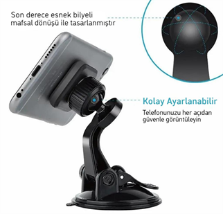 LivX Privity Serisi Mıknatıslı Araç İçi Telefon Tutucu Vantuzlu Magnet 360 Derece Telefon Tutucu GMM