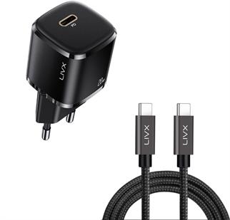 LivX Rapid 20W USB-C Mini PD Hızlı Şarj Cihazı Güç Adaptörü ve 1 metre Hızlı Şarj Ve Data Kablosu