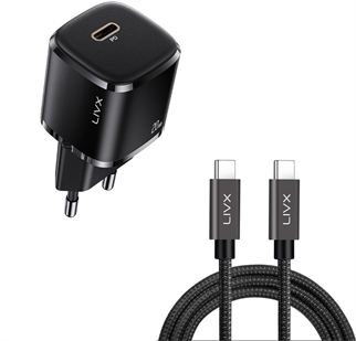 LivX Rapid 20W USB-C Mini PD Hızlı Şarj Cihazı Güç Adaptörü ve 50 cm Hızlı Şarj Ve Data Kablosu