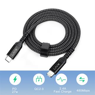 LivX Safe 27W Type C to Lightning 2 Metre Örgülü iPhone Hızlı Şarj Kablosu YLT-02
