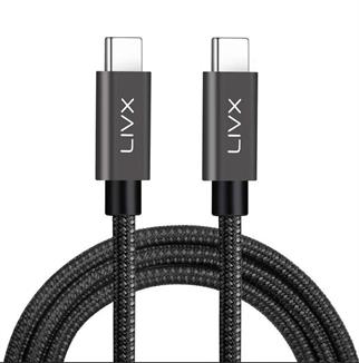 LivX Solid 100W 5A Type C to Type C iPhone 15 Plus Pro Max Hızlı Şarj ve Data Kablosu Halat Örgülü Space Gray 50 CM
