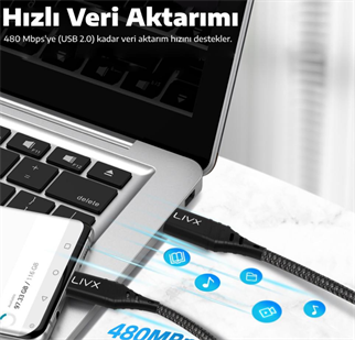 LivX Space 27w Type C To Lightning 2 Metre Iphone Ipad Uyumlu Akıllı Hızlı Şarj Ve Data Kablosu SPC-01