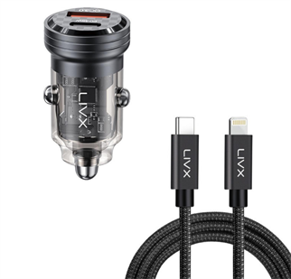 LivX Transparent 45W PD/QC Mini Araç şarj Cihazı ve 2 Metre iPhone Hızlı Şarj Kablosu