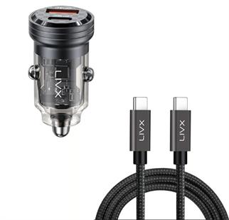 LivX Transparent 45W PD/QC Mini Araç şarj Cihazı ve 2 metre Hızlı Şarj Ve Data Kablosu