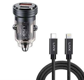 LivX Transparent 45W PD/QC Mini Araç şarj Cihazı ve 1 Metre iPhone Hızlı Şarj Kablosu