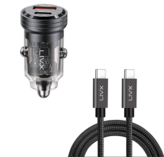 LivX Transparent 45W PD/QC Mini Araç şarj Cihazı ve 3 metre Hızlı Şarj Ve Data Kablosu