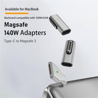 LivX Type-C - MagSafe 3 ile Uyumlu 90 Derece Açılı Manyetik Şarj Adaptörü Çevirici 140W Hızlı Şarj Desteği, LED Göstergeli Gümüş SFY-3