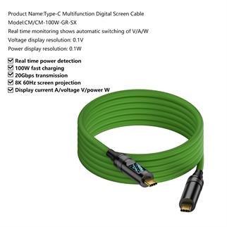 LivX Type C To Type C 100W Hızlı Şarj 20Gbps Veri Transfer Hızı 8K60Hz Görüntü Aktarım Kablosu 2 metre Yeşil GRN-02