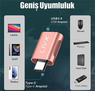LivX USB 3.0 To Type-C Çevirici Dönüştürücü OTG Adaptör Rose Gold OTGRG