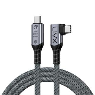 LivX USB4 Kablo 50cm 90 Derece USB-C to USB-C 40Gbps Veri Aktarım, 240W PD Hızlı Şarj, 8K@60Hz Görüntü Desteği, Thunderbolt 3/4 ile Uyumlu, Örgülü Dayanıklı Şarj ve Data Kablosu KLV-Y50