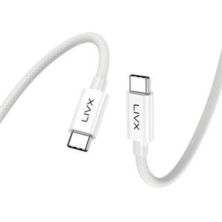 LivX White Type-C to Type-C 100W Hızlı Şarj 10Gbps Hızlı Veri Aktarımı PD3.1 Örgülü Kablo