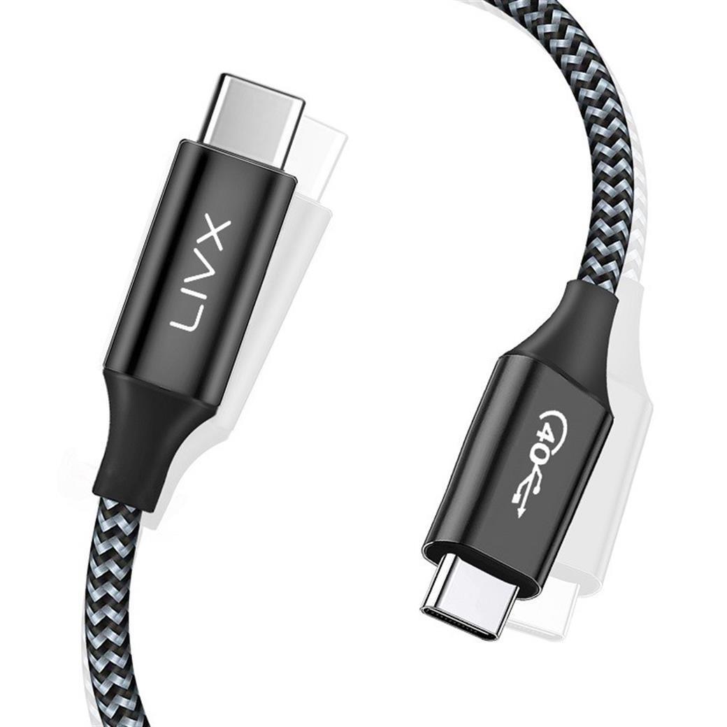 LivX Action Thunderbolt 4 Type C Kablo 100W PD Şarj 50 Cm 40 Gbps Veri ve Görüntü Aktarım Kablosu Örgülü Kablo TH02
