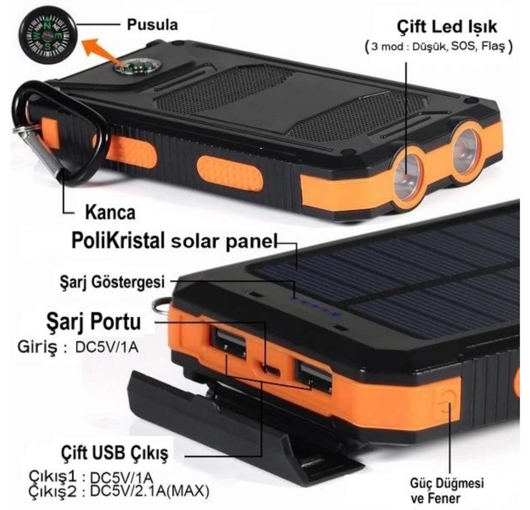 LivX Agile PoliKristal 10000mAh Solar Güneş Enerjili Powerbank Su Geçirmez  Taşınabilir Göstergeli Fenerli L50-ORANGE Sadece 999,90 ile LivX.com.tr'de.  Fırsatı kaçırma!