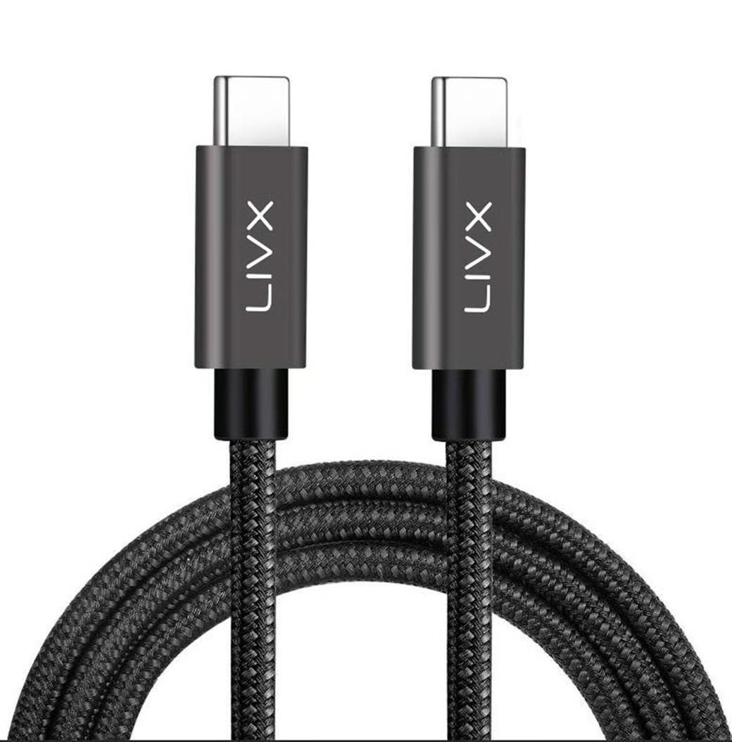 LivX Solid 100W 5A Type C to Type C iPhone 15 Pro Max Hızlı Şarj ve Data Kablosu Halat Örgülü Space Gray 2 Metre