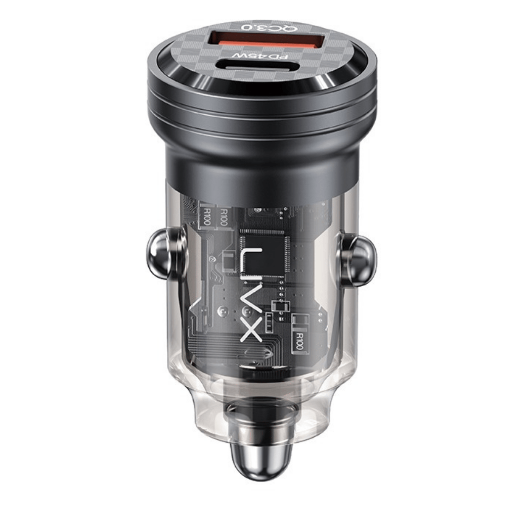 LivX Transparent 45W PD/QC Type C ve USB Çıkış Ultra Hızlı Mini Araç şarj Cihazı