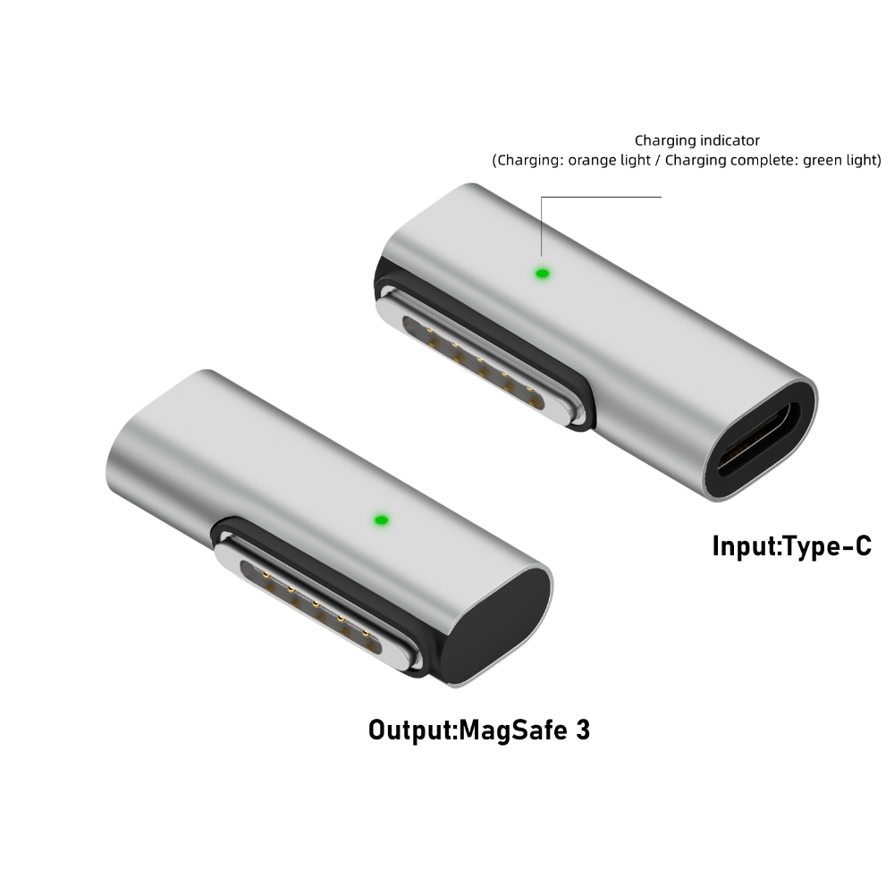 LivX Type-C - MagSafe 3 ile Uyumlu 90 Derece Açılı Manyetik Şarj Adaptörü Çevirici 140W Hızlı Şarj Desteği, LED Göstergeli Gümüş SFY-3