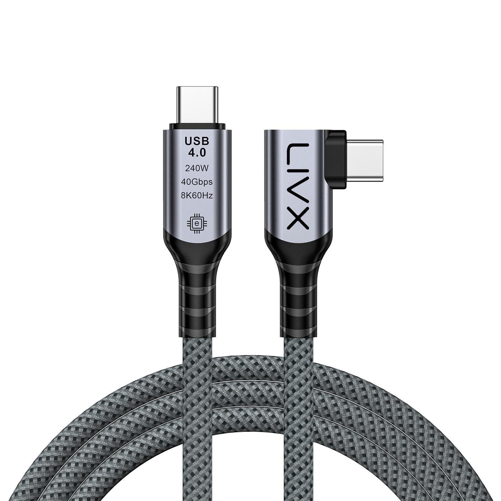LivX USB4 Kablo 150cm 90 Derece USB-C to USB-C 40Gbps Veri Aktarım, 240W PD Hızlı Şarj, 8K@60Hz Görüntü Desteği, Thunderbolt 3/4 ile Uyumlu, Örgülü Dayanıklı Şarj ve Data Kablosu KLV-Y 