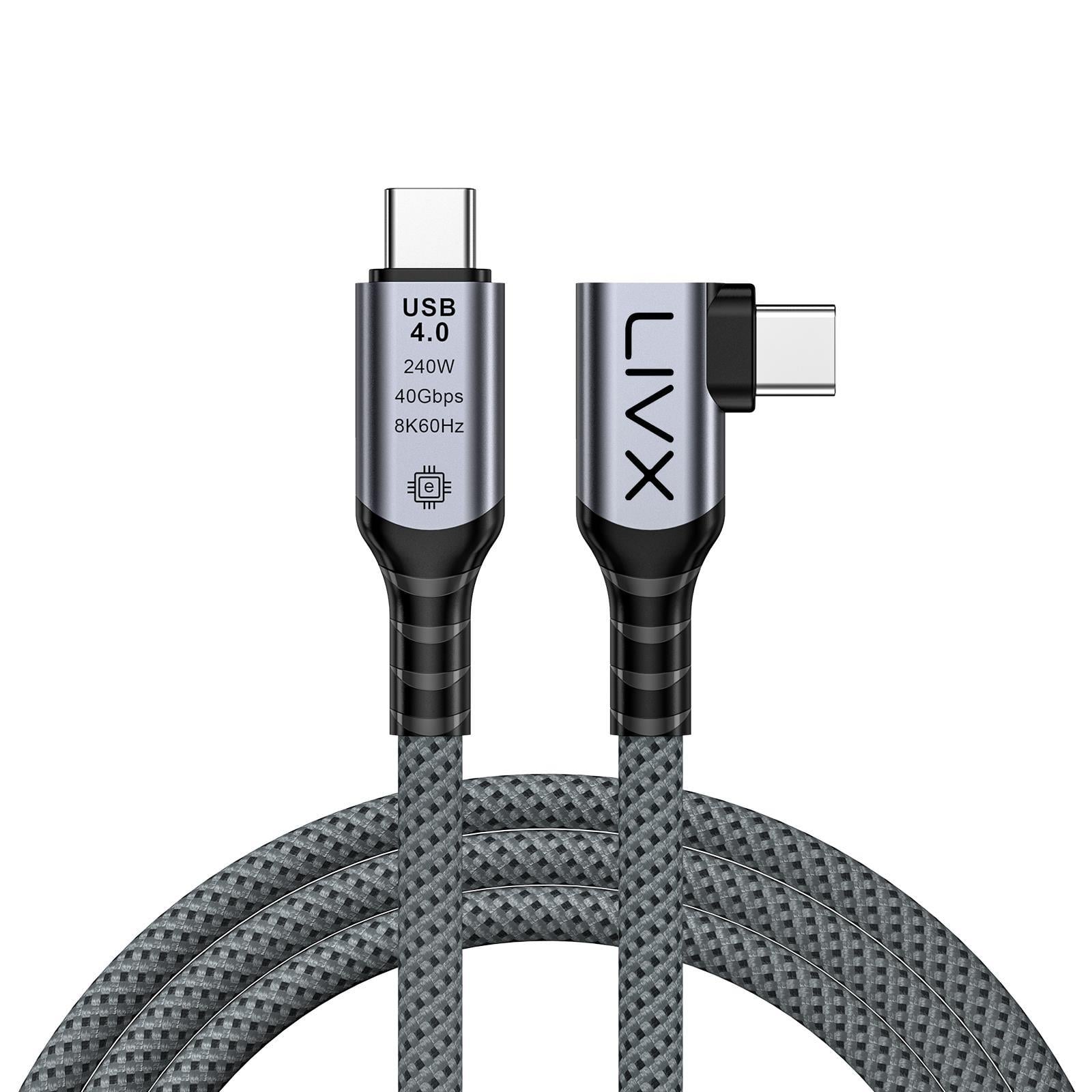 LivX USB4 Kablo 150cm 90 Derece USB-C to USB-C 40Gbps Veri Aktarım, 240W PD Hızlı Şarj, 8K@60Hz Görüntü Desteği, Thunderbolt 3/4 ile Uyumlu, Örgülü Dayanıklı Şarj ve Data Kablosu KLV-Y 