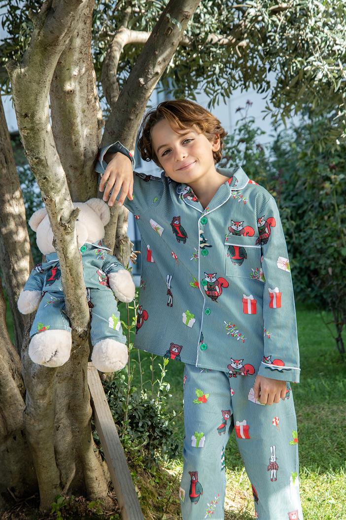 New Year Joy Pyjama Set with Matching Teddy Bear