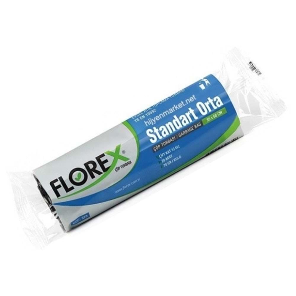 Florex Çöp Torbası Orta Standart 55x60 80gr Siyah 20'li Paket 525