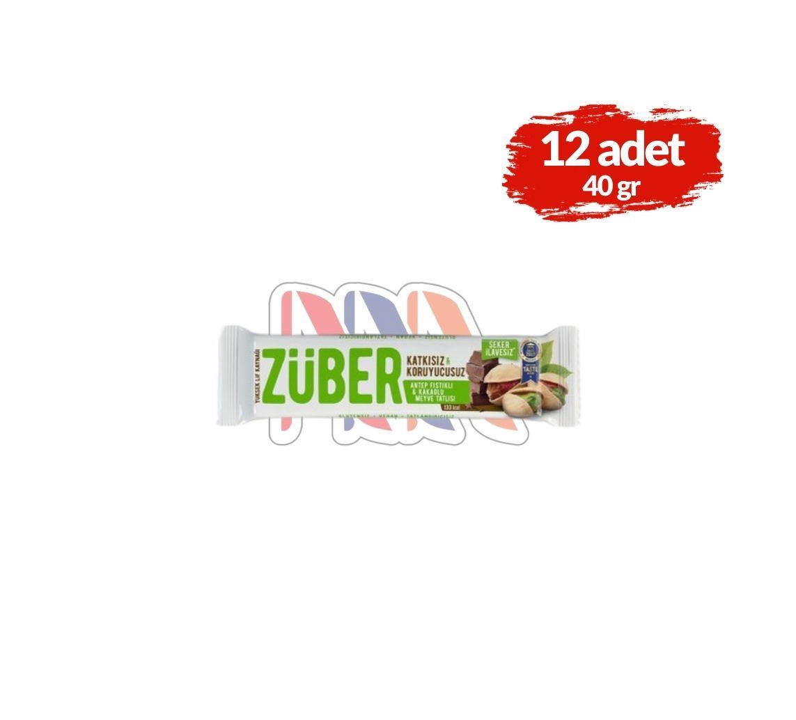 ZüberZüber Antep Fıstıklı Ve Kakaolu Doğal Meyve Tatlısı 40 grx12'li
