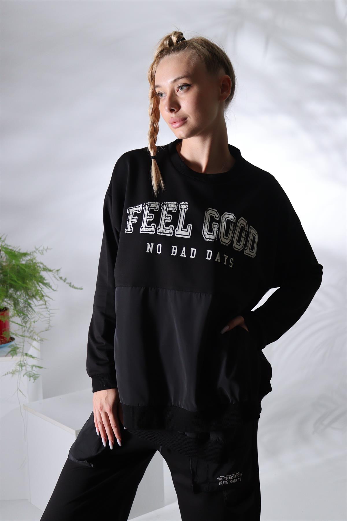 Feel Good İki İplik Tunik Siyah Ceplı