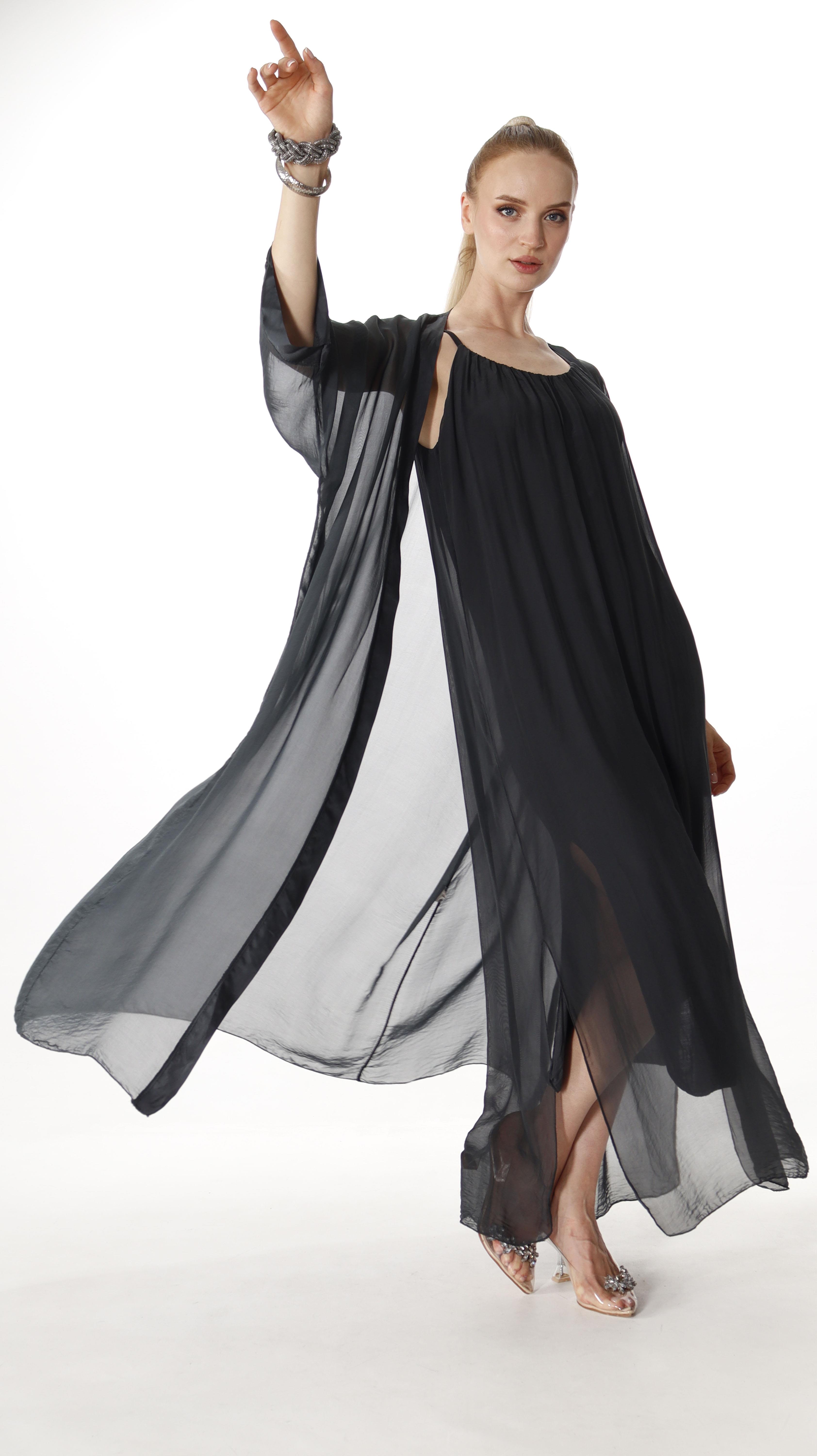 İtalyan İpek Kaftan Antrasit
