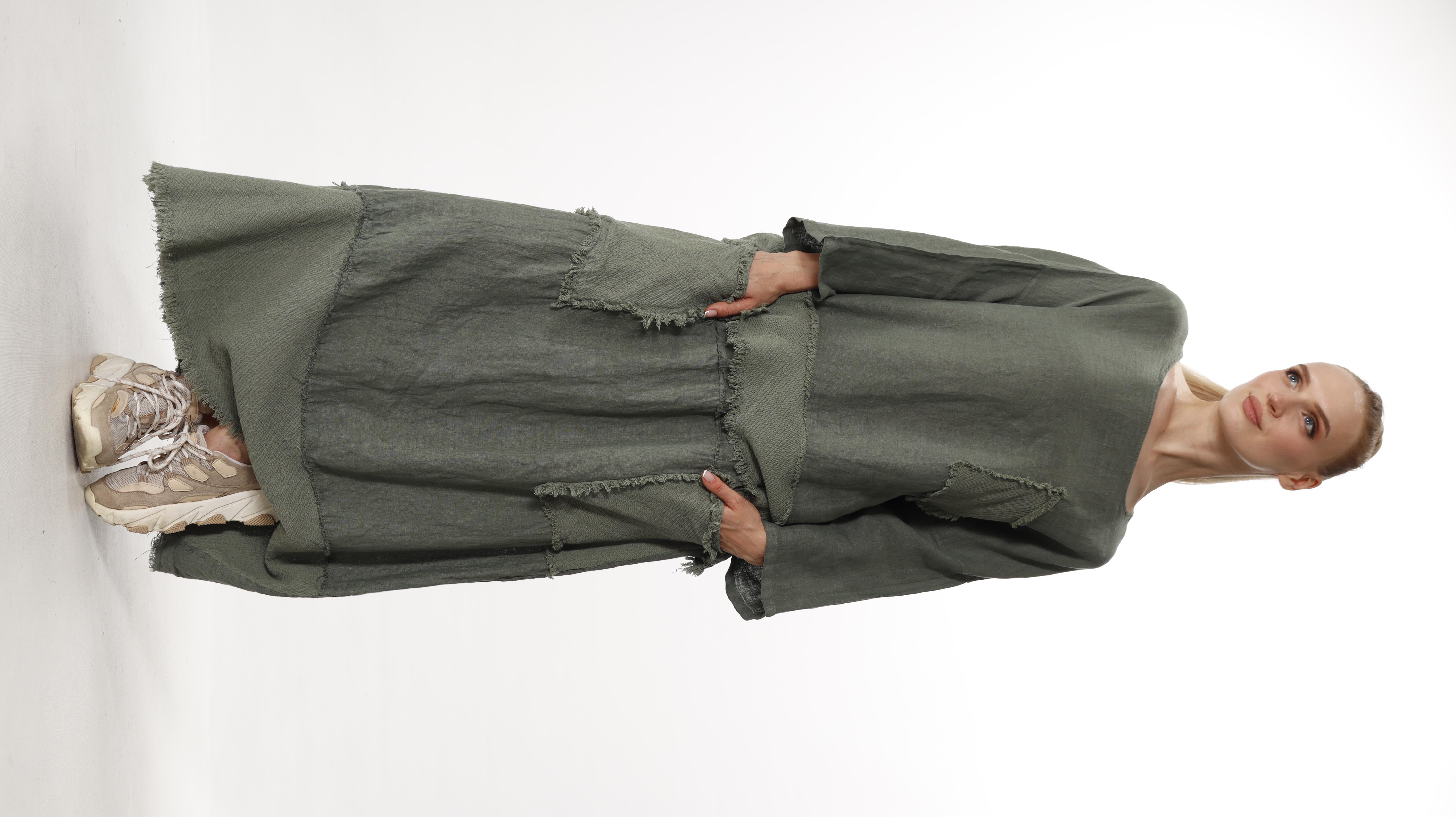 İtalyan Tek Size Oversize Etekli Keten Takım