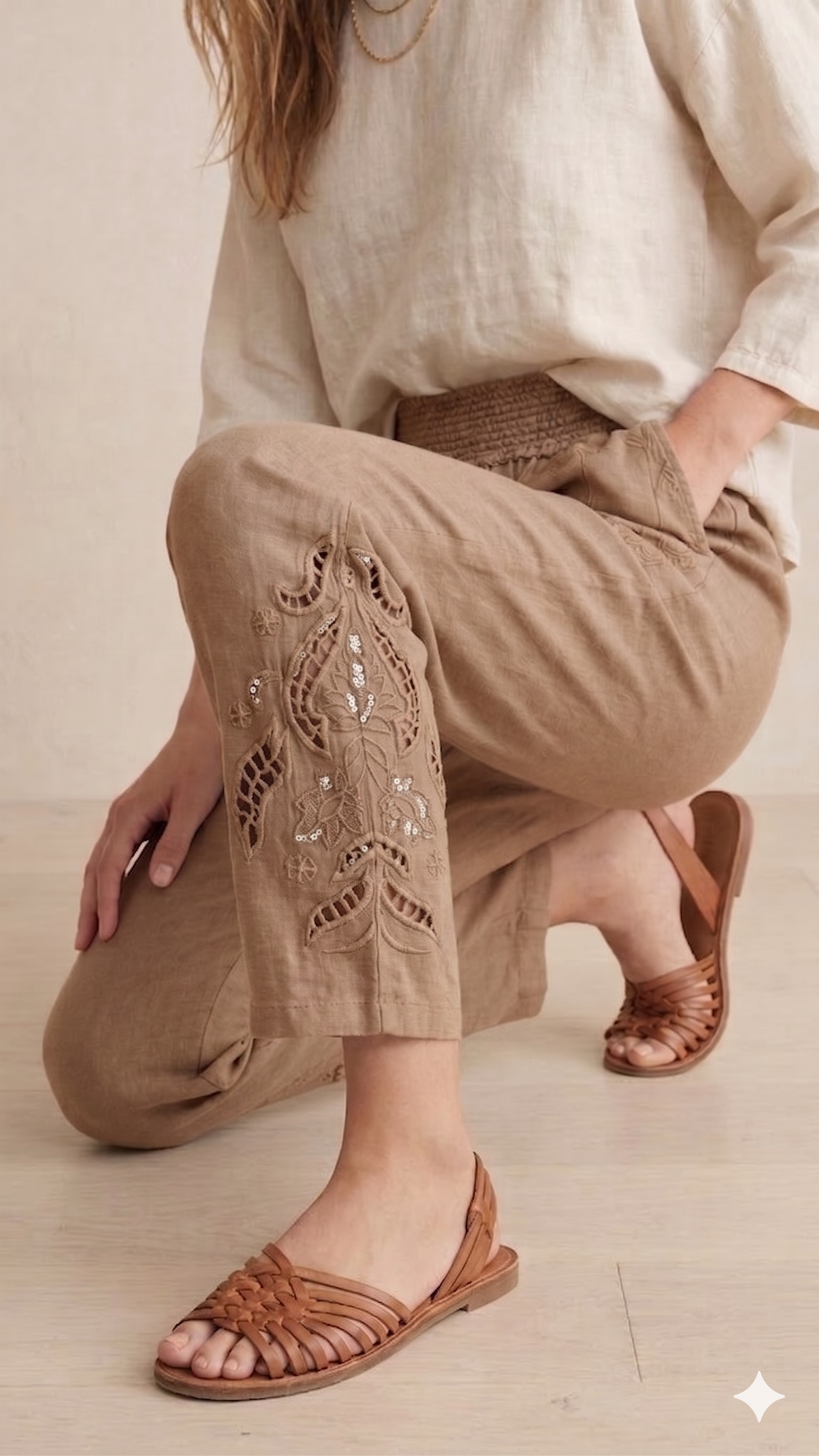 Nakışlı Paça Pantolon kahve