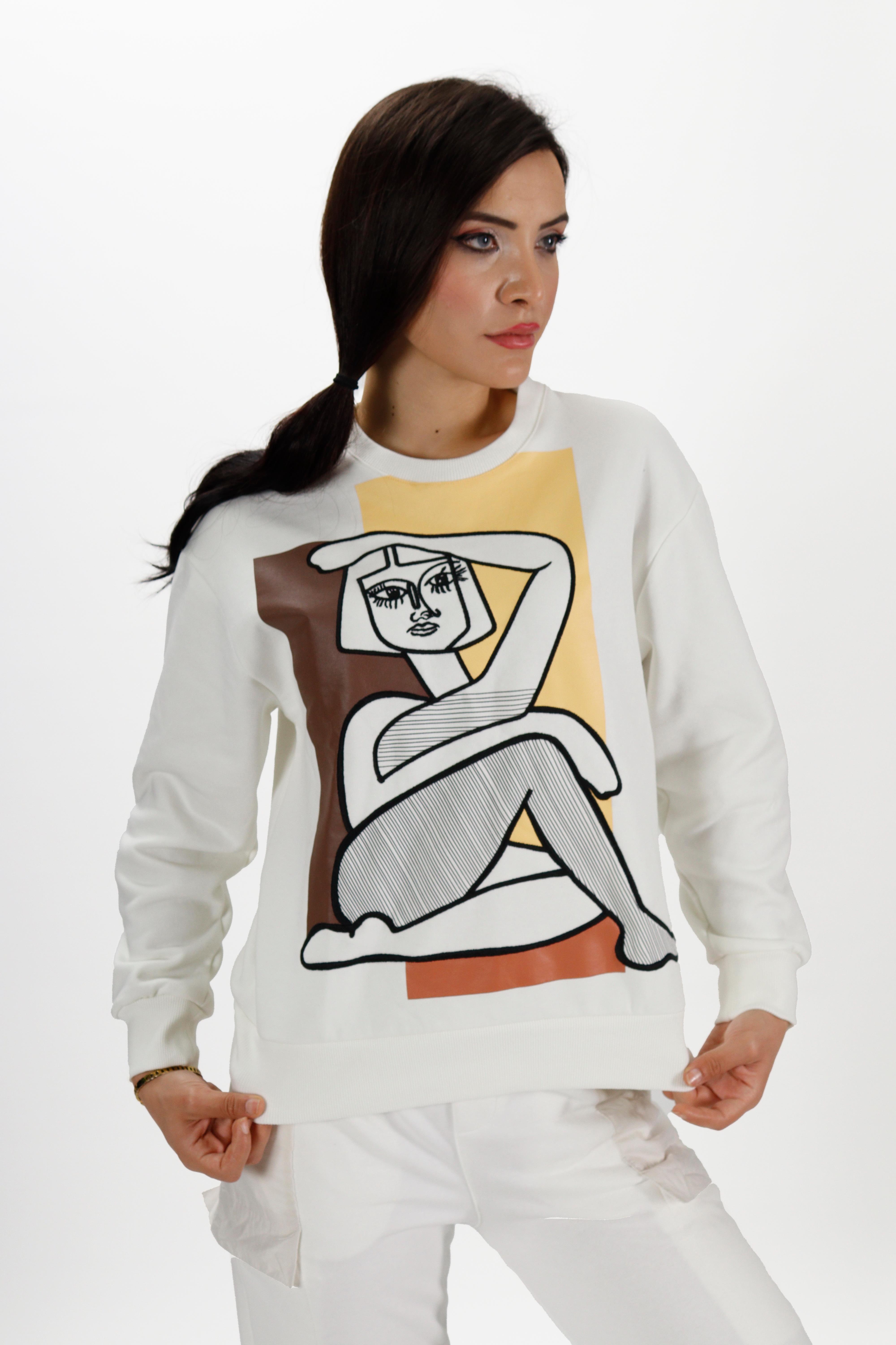 Vintage Baskılı Ekru Sweat