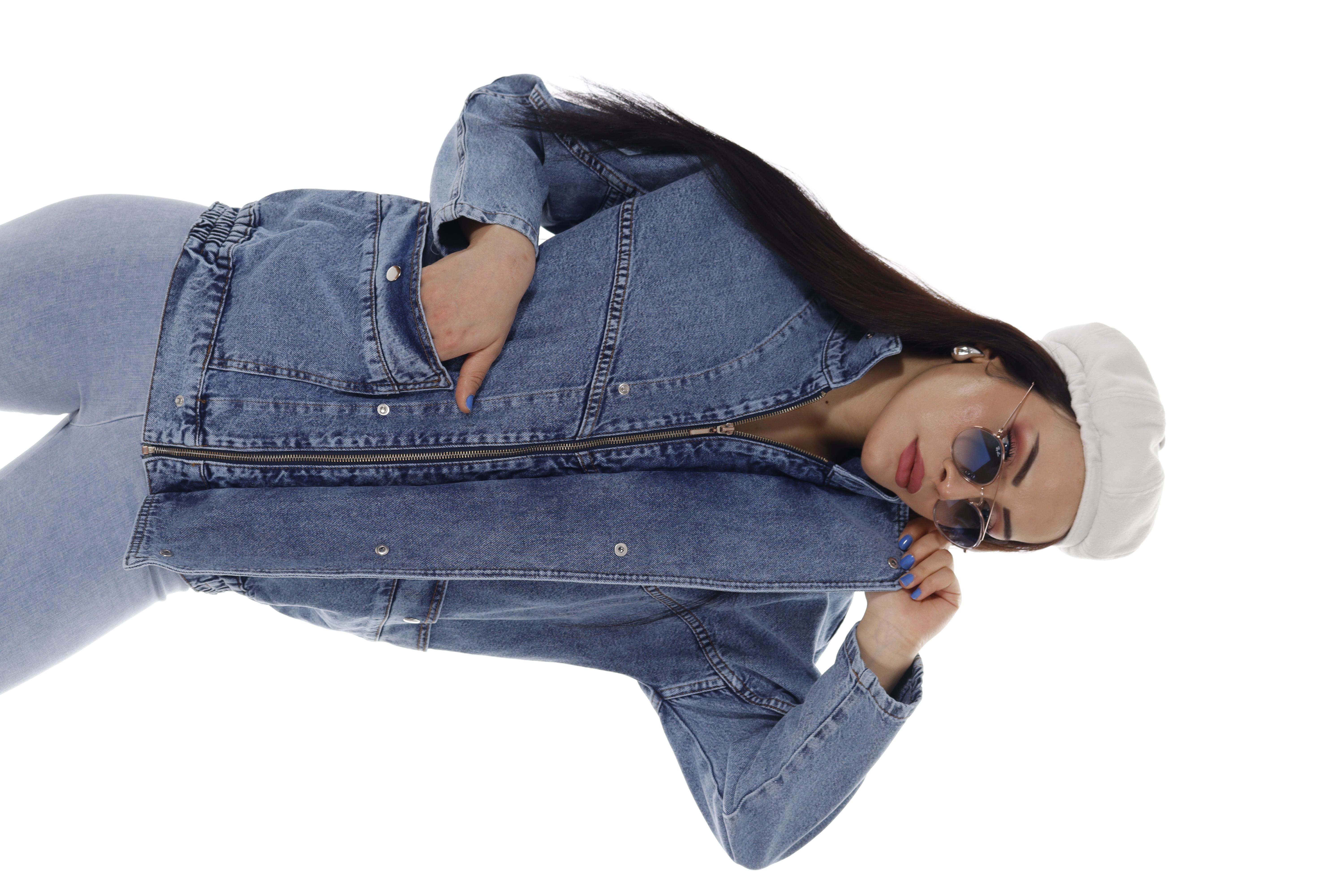 Fermuarlı Çıtçıtlı Bomber Kot Ceket