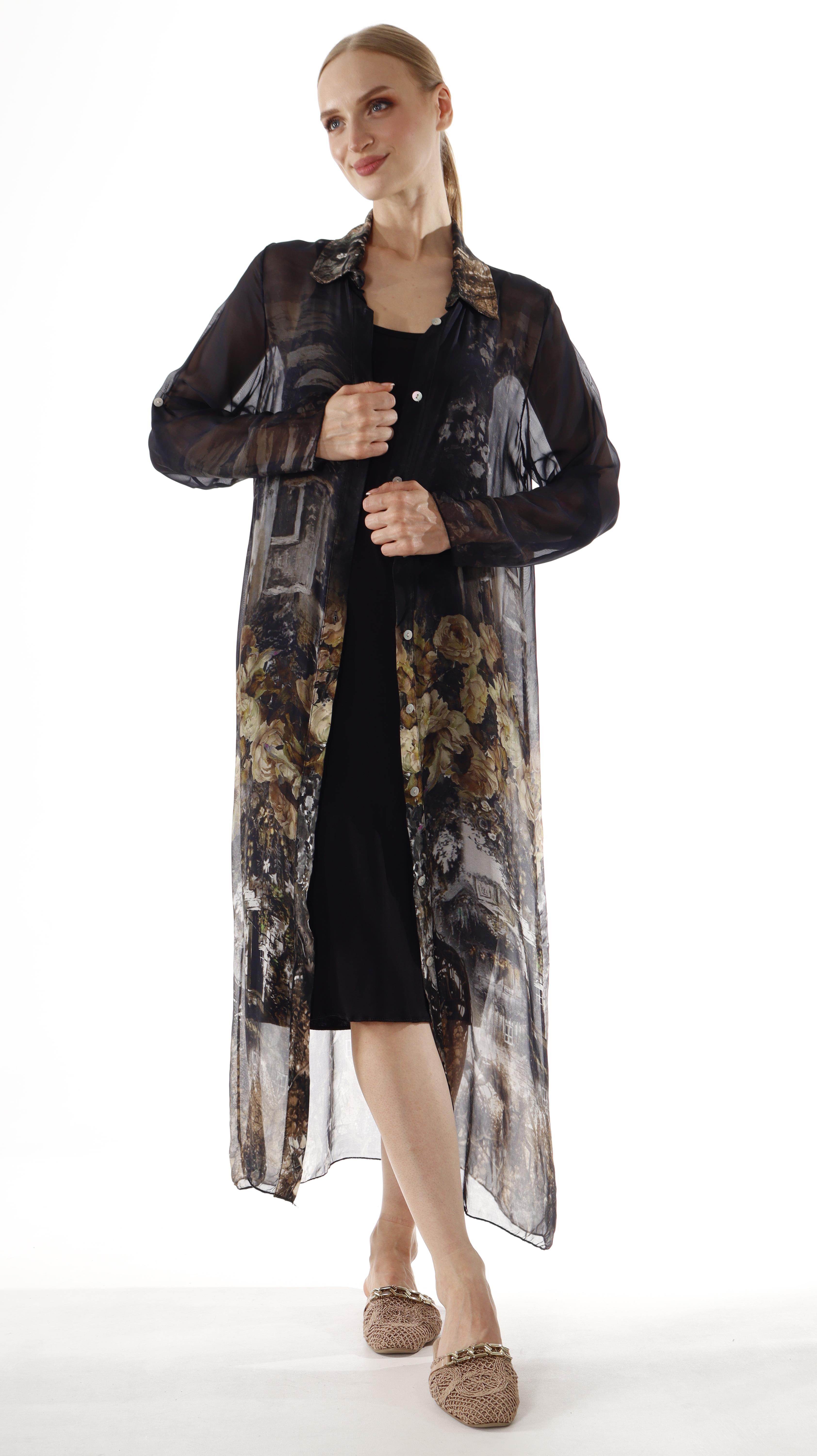 İtalyan Batık Desen İpek Gömlek İç ElbisesiyleshE Tekstilİtalyan Batık Desen İpek Gömlek İç Elbisesiyle