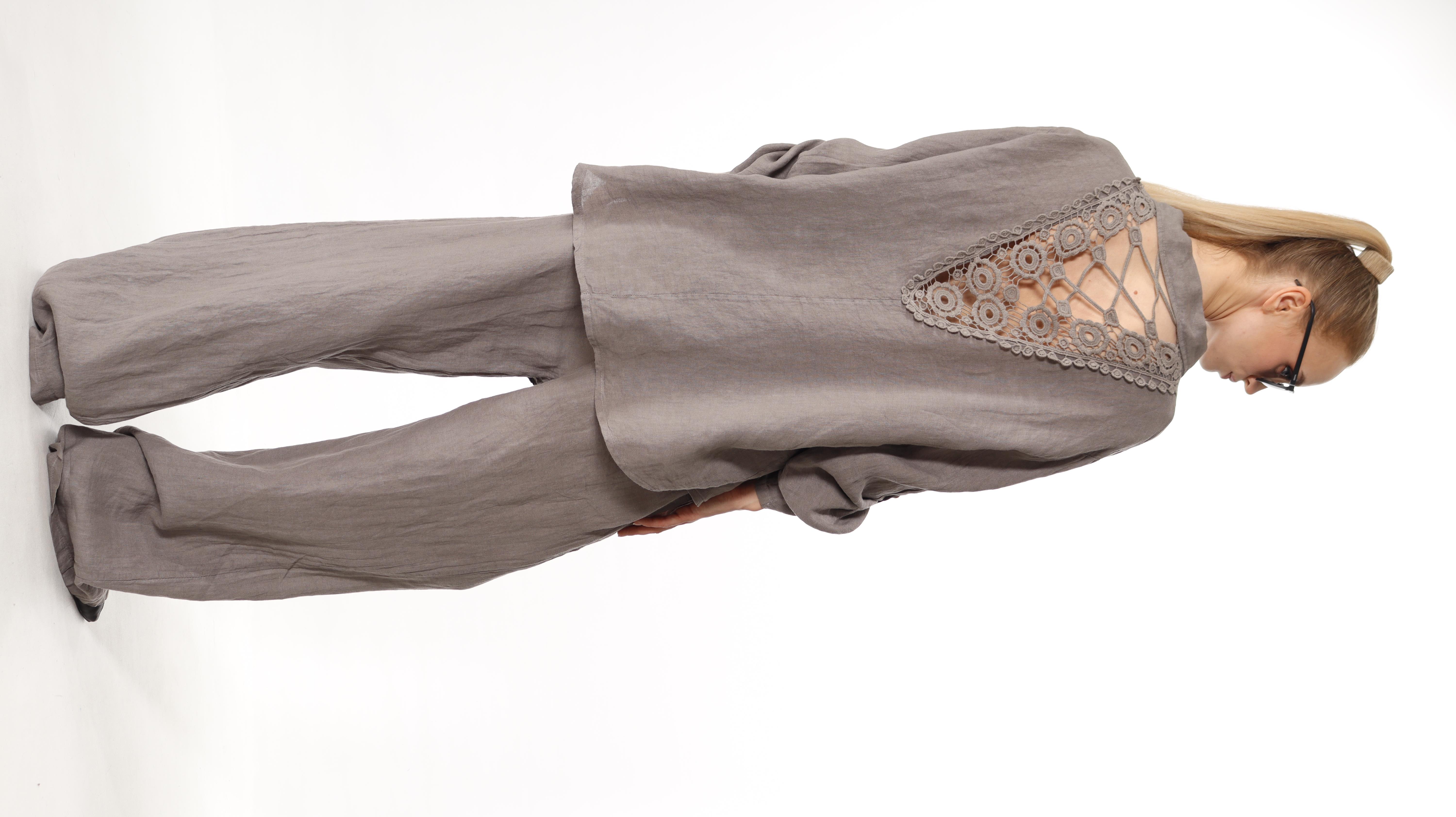 İtalyan Tek Size Oversize Dantelli  Keten Takım